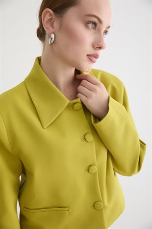 HÜRREM KUMAŞ KADIN CEKET YAĞ YEŞİLİ