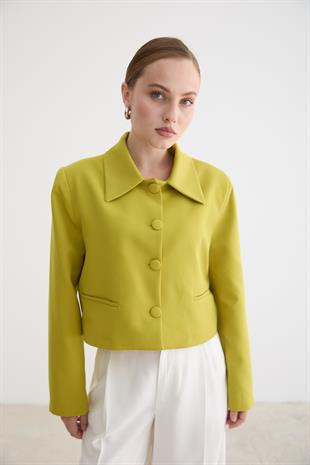 HÜRREM KUMAŞ KADIN CEKET YAĞ YEŞİLİ