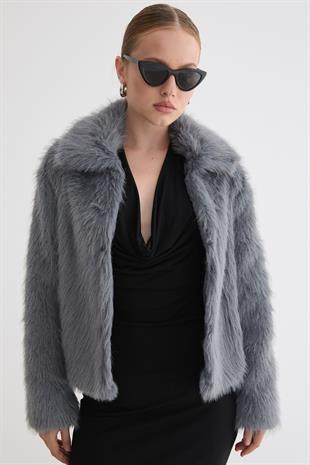 Kadın Agraf Kapamalı Astarlı Kürk GRİ