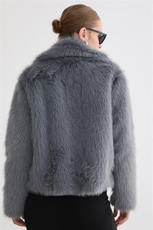 Kadın Agraf Kapamalı Astarlı Kürk GRİ