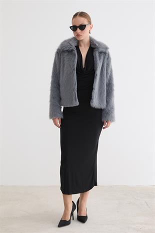 Kadın Agraf Kapamalı Astarlı Kürk GRİ