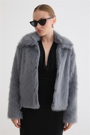 Kadın Agraf Kapamalı Astarlı Kürk GRİ