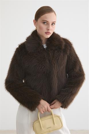 Kadın Agraf Kapamalı Astarlı Kürk KAHVE