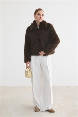 Kadın Agraf Kapamalı Astarlı Kürk KAHVE