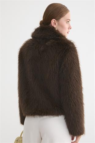 Kadın Agraf Kapamalı Astarlı Kürk KAHVE