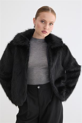 Kadın Agraf Kapamalı Astarlı Kürk SİYAH