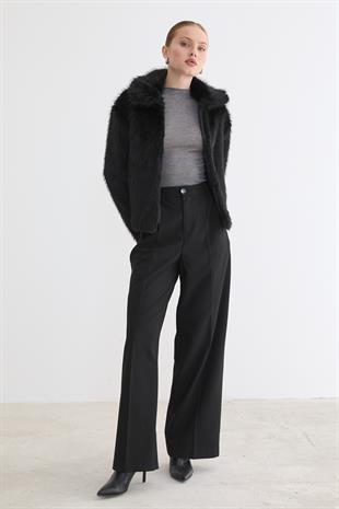 Kadın Agraf Kapamalı Astarlı Kürk SİYAH