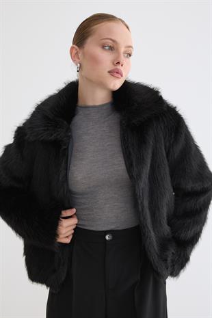 Kadın Agraf Kapamalı Astarlı Kürk SİYAH