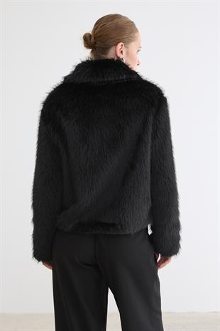 Kadın Agraf Kapamalı Astarlı Kürk SİYAH