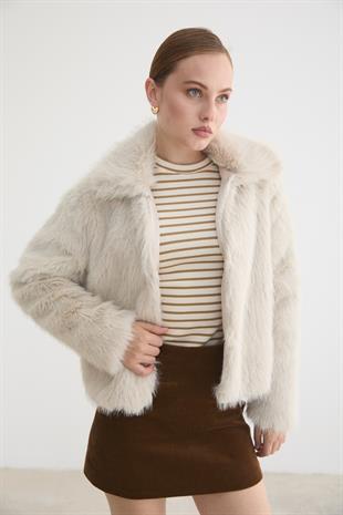 Kadın Agraf Kapamalı Astarlı Kürk TAŞ