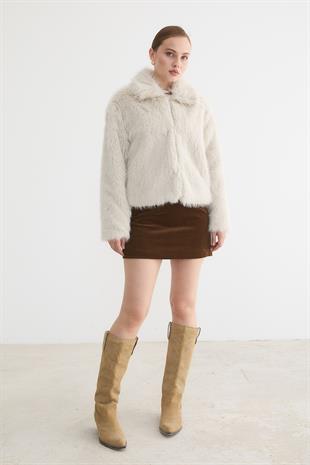 Kadın Agraf Kapamalı Astarlı Kürk TAŞ