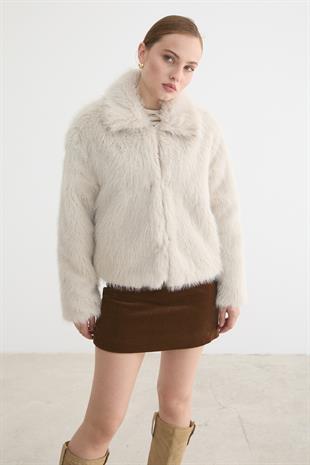 Kadın Agraf Kapamalı Astarlı Kürk TAŞ