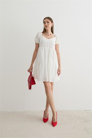 Kadın Arka Gipe Detaylı Dantelli Elbise BEYAZ