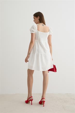 Kadın Arka Gipe Detaylı Dantelli Elbise BEYAZ