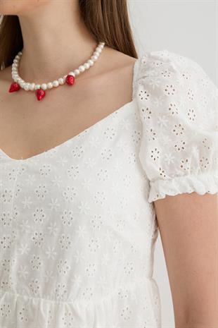 Kadın Arka Gipe Detaylı Dantelli Elbise BEYAZ