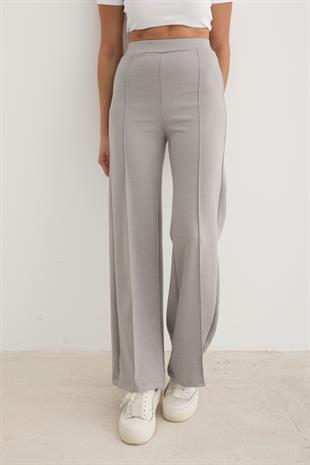 Kadın Beli Lastikli Çımalı Pantolon GRİ