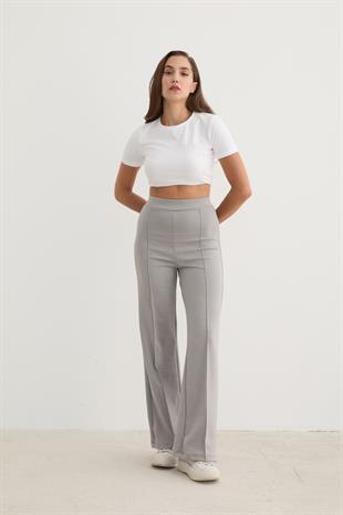 Kadın Beli Lastikli Çımalı Pantolon GRİ
