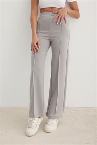 Kadın Beli Lastikli Çımalı Pantolon GRİ
