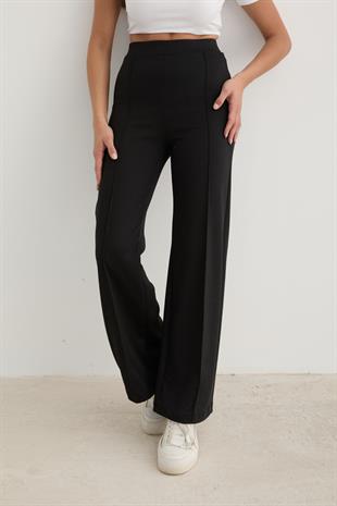 Kadın Beli Lastikli Çımalı Pantolon SİYAH