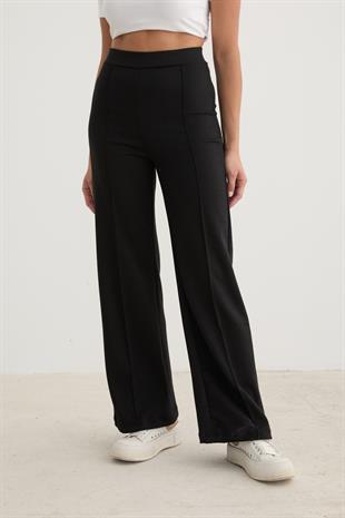 Kadın Beli Lastikli Çımalı Pantolon SİYAH