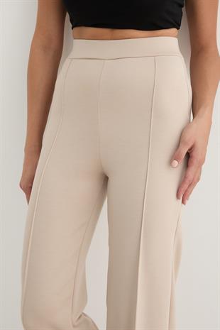 Kadın Beli Lastikli Çımalı Pantolon TAŞ