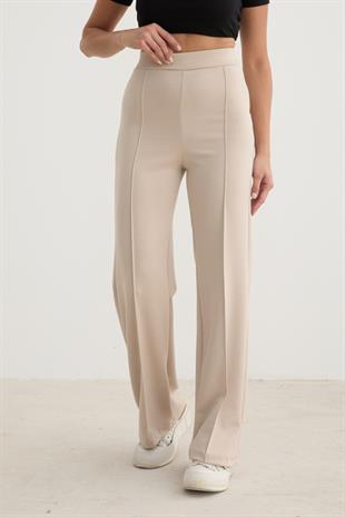 Kadın Beli Lastikli Çımalı Pantolon TAŞ