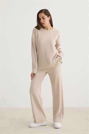 Kadın Beli Lastikli Kordon Detaylı Pantolon TAŞ