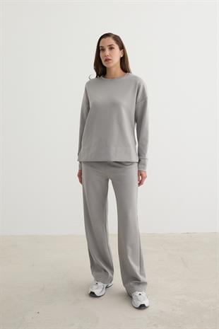 Kadın Beli Lastikli Kordon Detaylı Pantolon GRİ