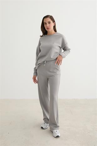 Kadın Beli Lastikli Kordon Detaylı Pantolon GRİ