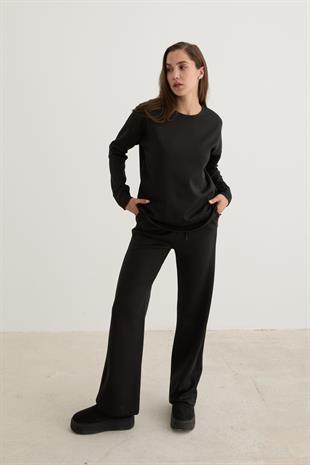 Kadın Beli Lastikli Kordon Detaylı Pantolon SİYAH