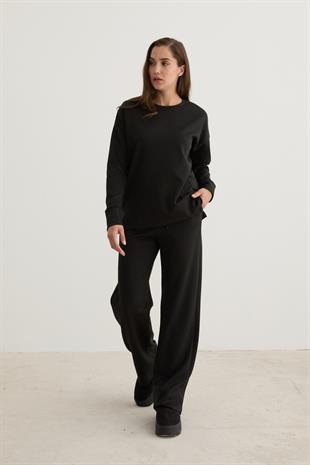 Kadın Beli Lastikli Kordon Detaylı Pantolon SİYAH