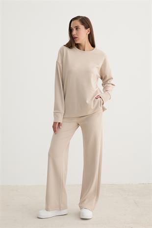 Kadın Beli Lastikli Kordon Detaylı Pantolon TAŞ