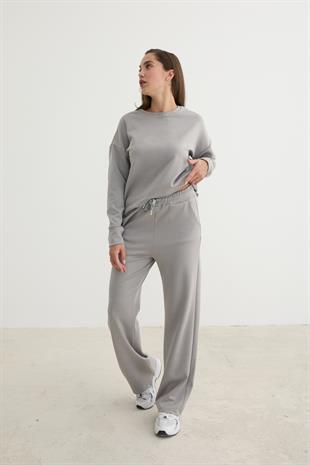Kadın Beli Lastikli Kordon Detaylı Pantolon GRİ