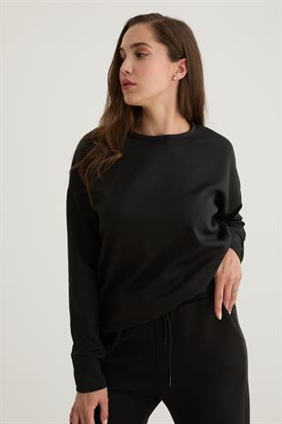 Kadın Bisiklet Yaka Oversize Sweatshirt SİYAH