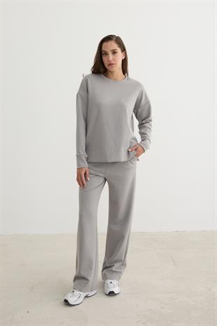 Kadın Bisiklet Yaka Oversize Sweatshirt GRİ