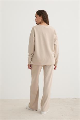 Kadın Bisiklet Yaka Oversize Sweatshirt TAŞ