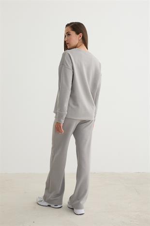 Kadın Bisiklet Yaka Oversize Sweatshirt GRİ