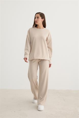 Kadın Bisiklet Yaka Oversize Sweatshirt TAŞ