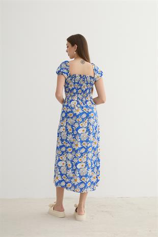 Kadın Çiçek Desenli Yırtmajlı Elbise SAKS