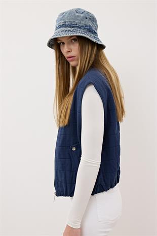 Kadın Çıt Çıt Detaylı Fermuarlı Desenli Yelek LACİVERT