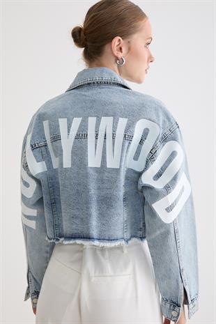 Kadın Crop Denim Ceket KAR YIKAMA