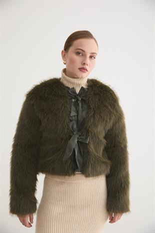 Kadın Deri Fiyonk Detaylı Kürk HAKİ