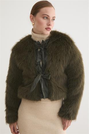 Kadın Deri Fiyonk Detaylı Kürk HAKİ