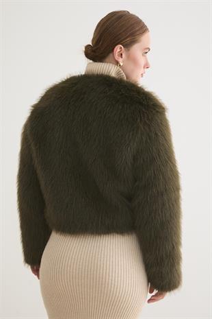 Kadın Deri Fiyonk Detaylı Kürk HAKİ