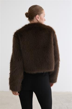 Kadın Deri Fiyonk Detaylı Kürk KAHVE