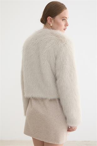 Kadın Deri Fiyonk Detaylı Kürk TAŞ