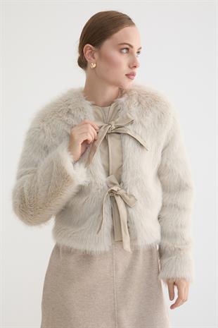 Kadın Deri Fiyonk Detaylı Kürk TAŞ