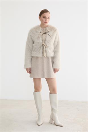 Kadın Deri Fiyonk Detaylı Kürk TAŞ