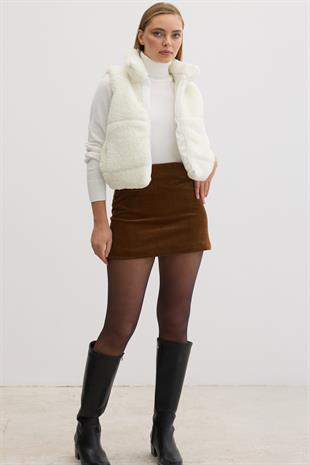 Kadın Fermuarlı Kolsuz Kapitone Yelek EKRU