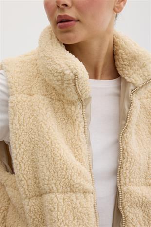 Kadın Fermuarlı Kolsuz Kapitone Yelek TAŞ